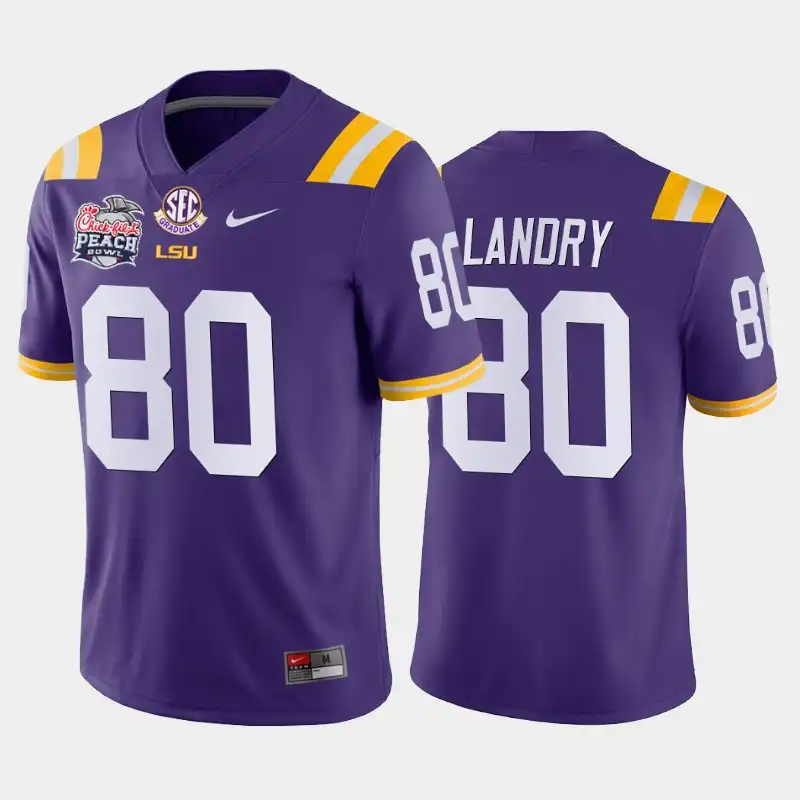 Men's LSU Tigers Jarvis Landry #80 2019-20 Purple Peach Bowl Champions Away NCAA Football Jersey